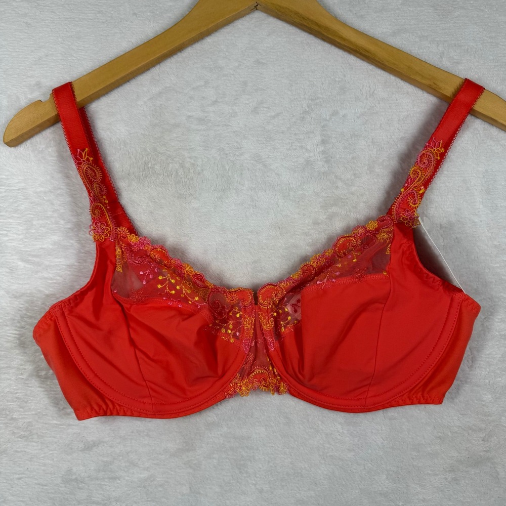 Simone Perele Delice Full Cup‎ Bra Mango Orange Red Floral Embroidery 12X320 34D